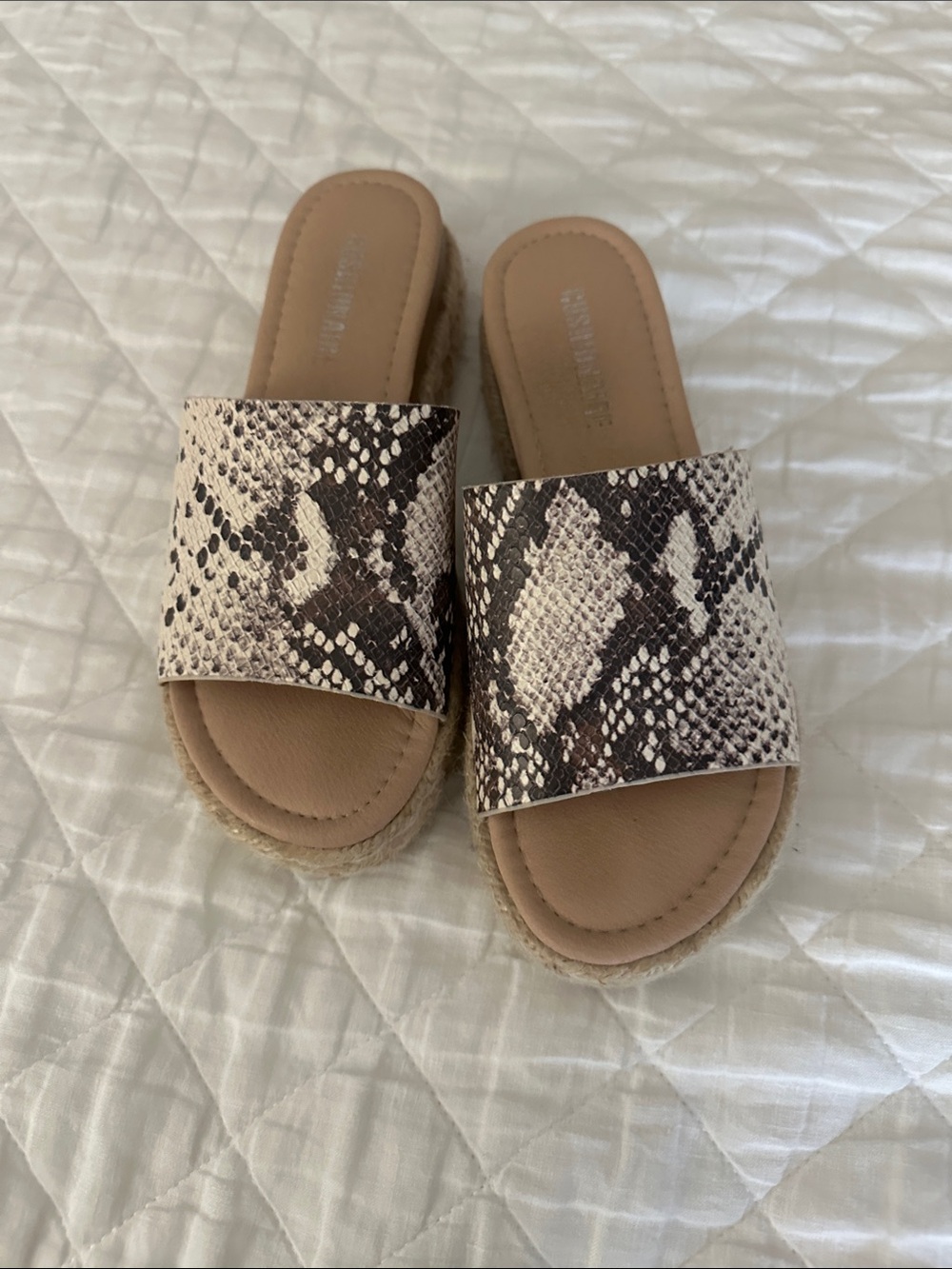 Wide Snake-Print Slide Sandals in Neutral Brown